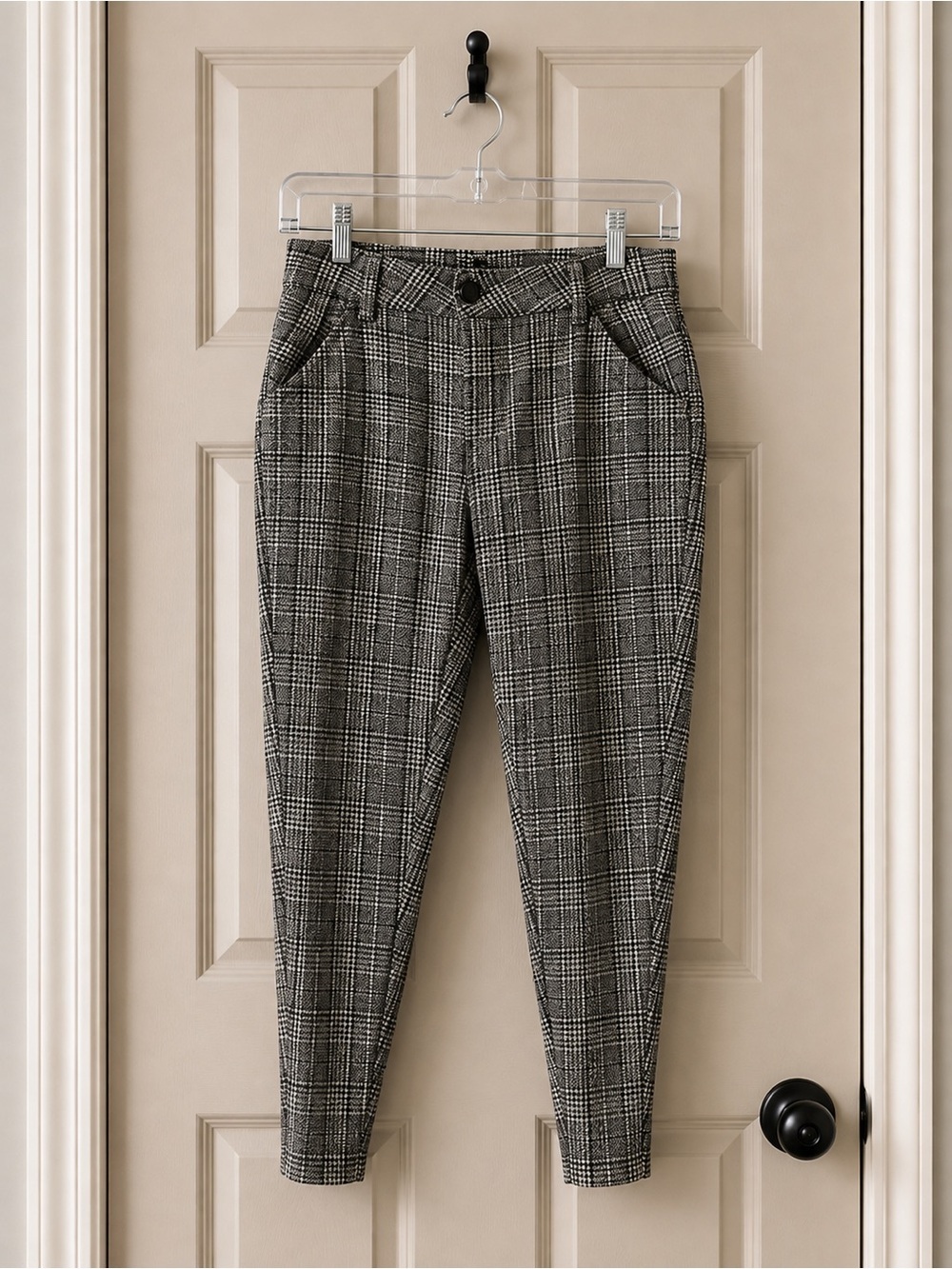 Maurices Glen Plaid Ankle Pants Black White Stretch Work Trousers Size XL